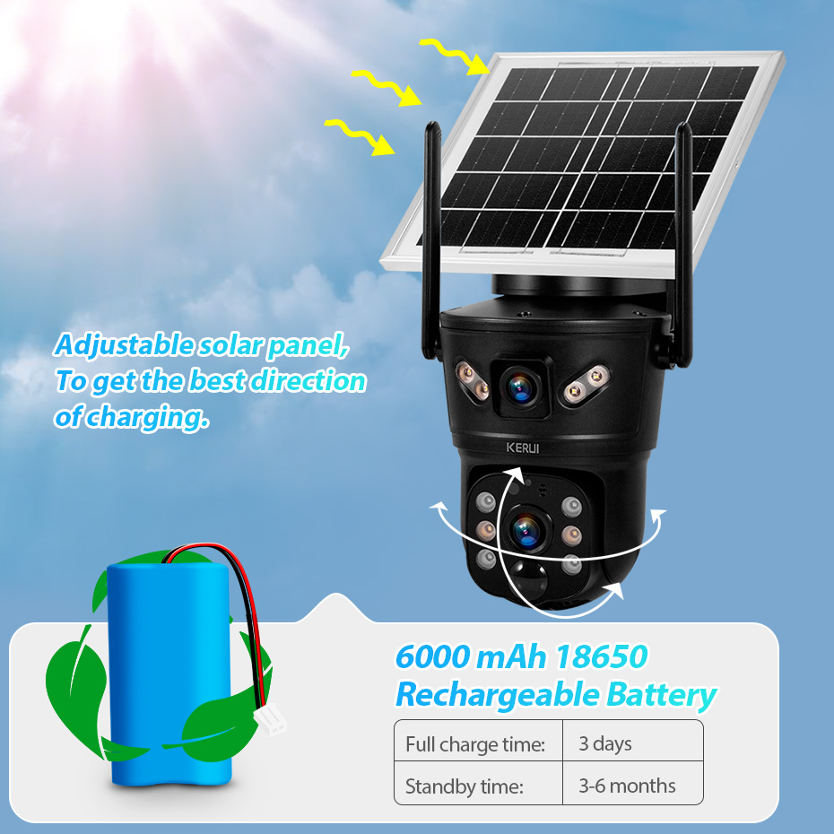 Home Security Outdoor Camera System - KERUI 6MP 4G SIM WiFi Solar