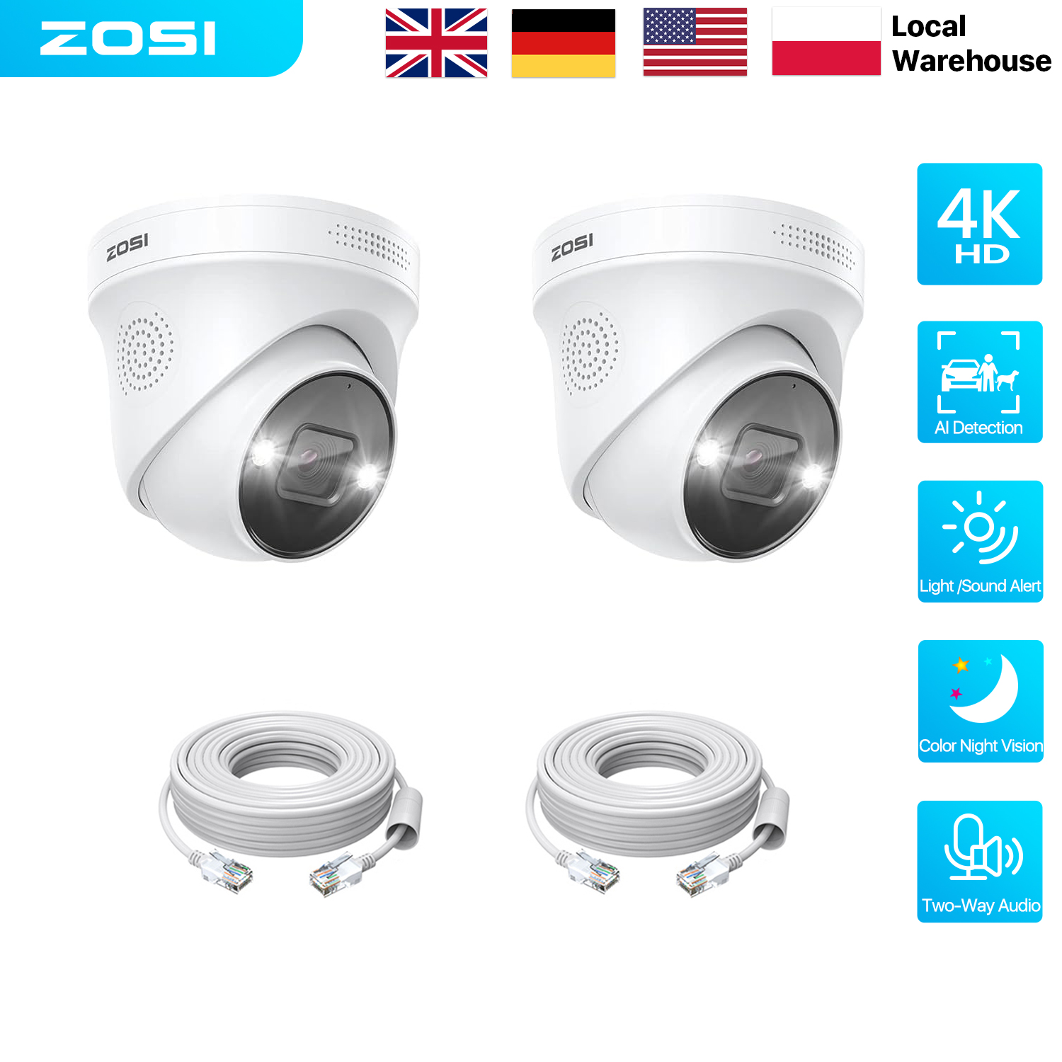 Home Security Kamera - ZOSI 8MP 5MP PoE Dome Camera