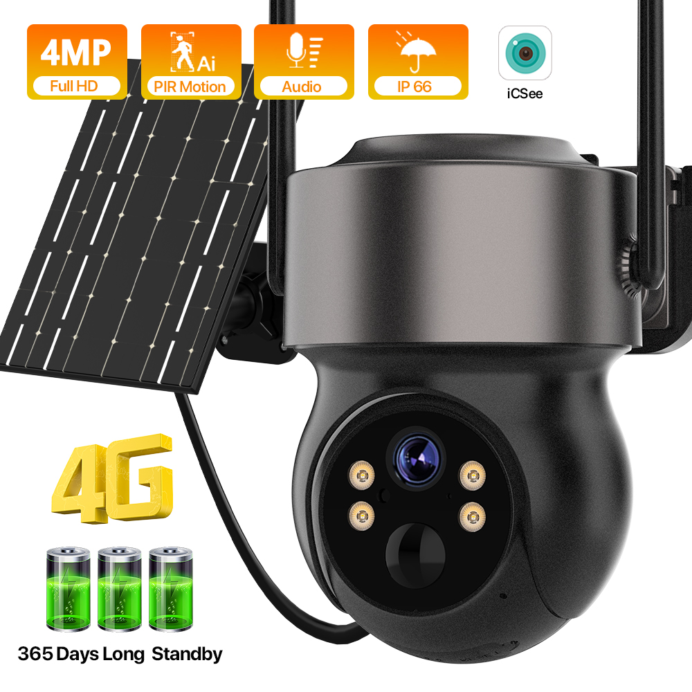 Home Security Outdoor Camera System - 4MP 4G SIM Solar Battery Powered