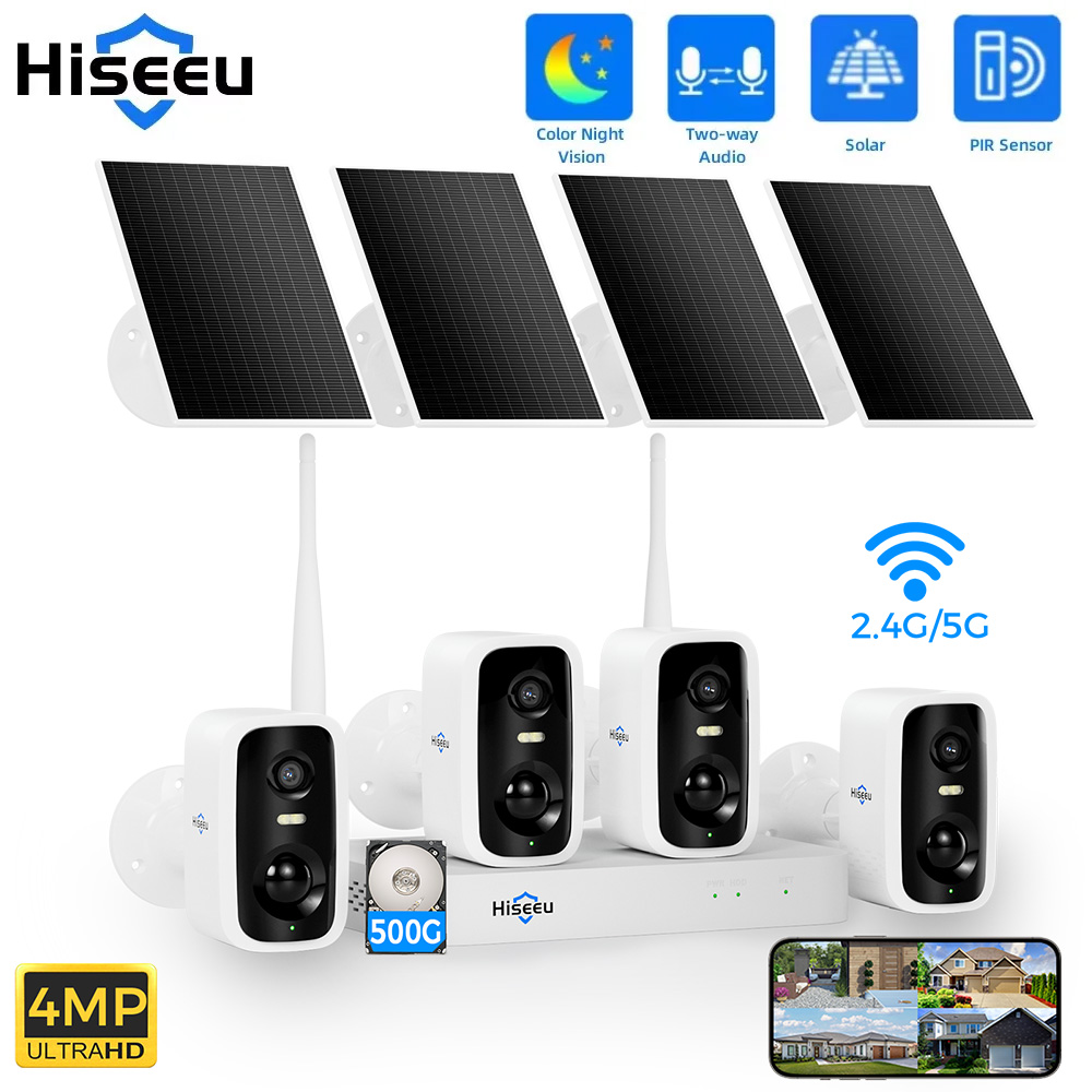 Home Security Systems Wireless - Hiseeu 10CH NVR 4MP WiFi Solar