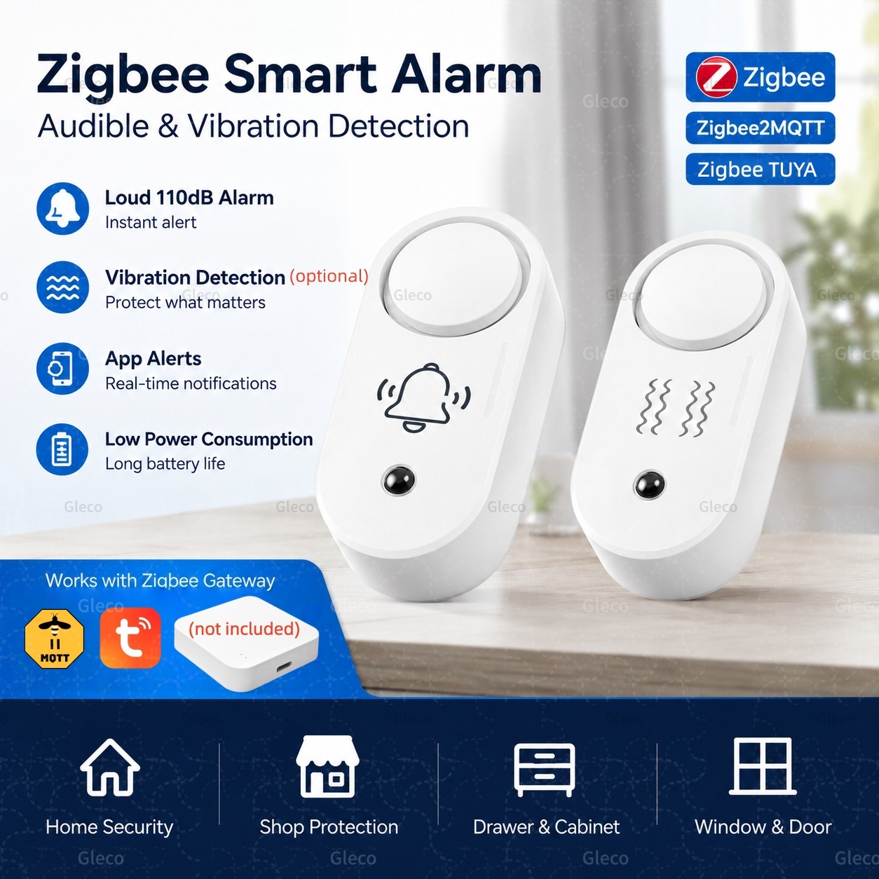 Home Security Options - Zigbee Siren Alarm 110dB Vibration Sensor