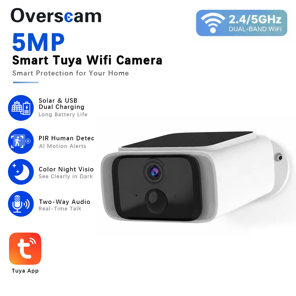 Home Security Outdoor Camera System - Tuya 5MP Solar Security Camera Wireless